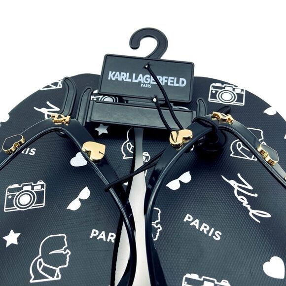NWT Karl Lagerfeld Paris Women’s Signature Logo Black Sandals 8M - Picture 5 of 8